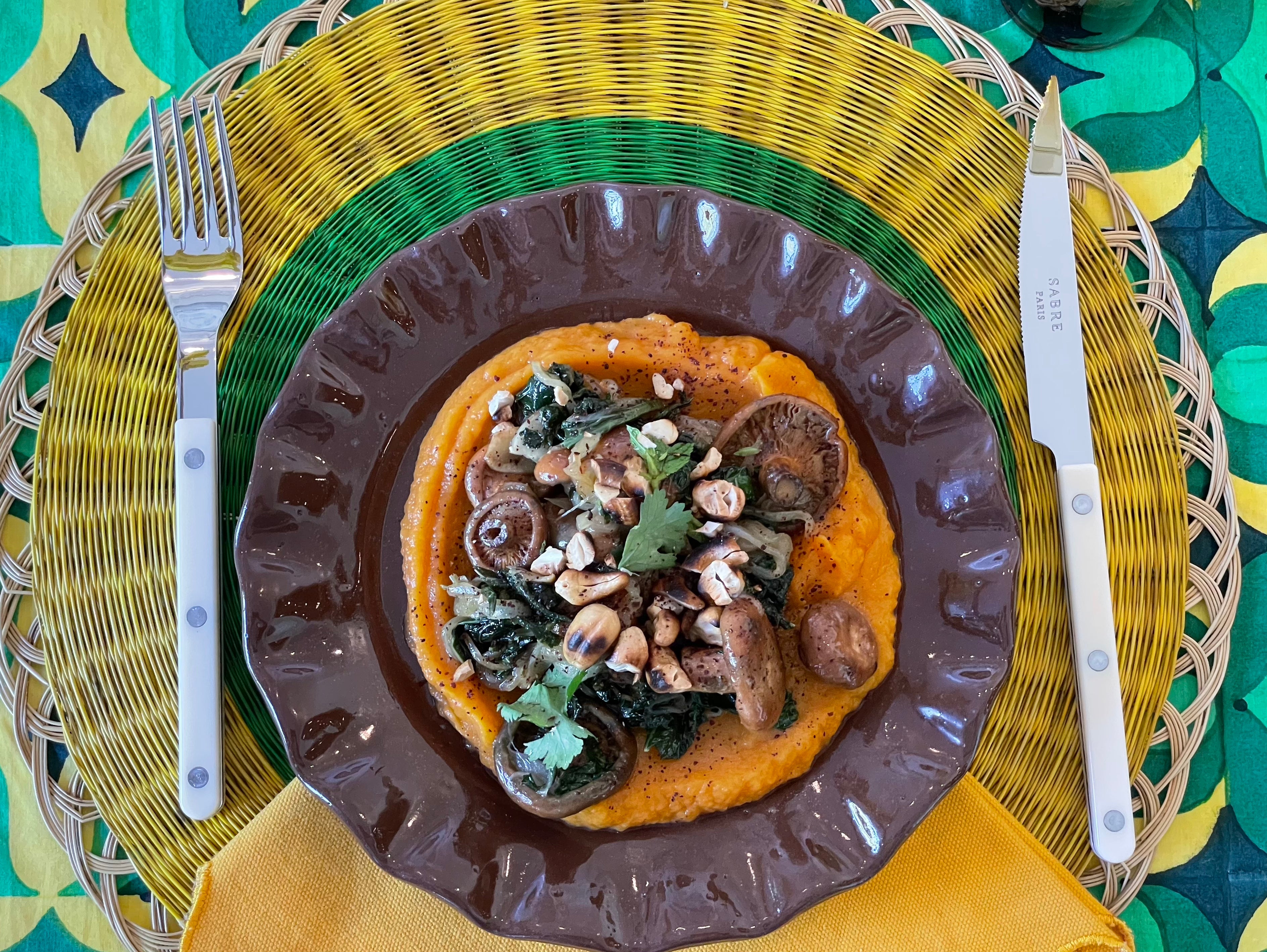 Vegan Mushroom Stir Fry with Sweet Potato Puree – Gabfoods