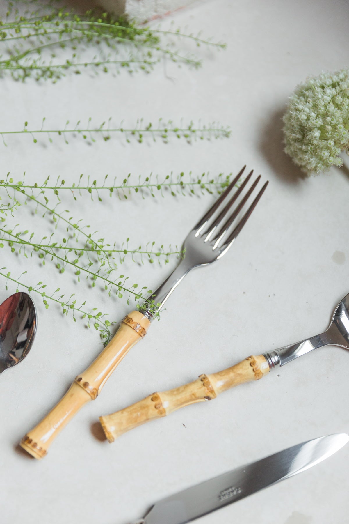 Bamboo cutlery set carving knife fork boho chic bohemian store tiki folk country Food Photography Prop nature outdoors gift nature gift for him